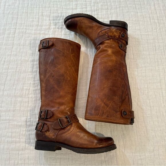 Frye Shoes - FRYE TALL BOOT VERONICA Back Zip DARK BROWN LEATHER ENGINEER CLASSIC Size 6 B